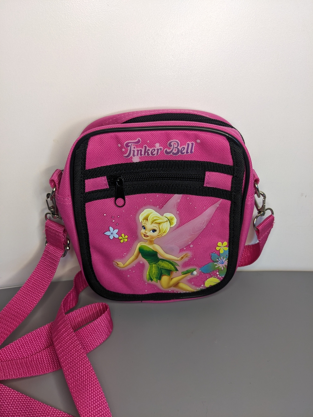 Disney Tinkerbell Crossbody Bag Canvas Adjustable Strap Pink NWOT